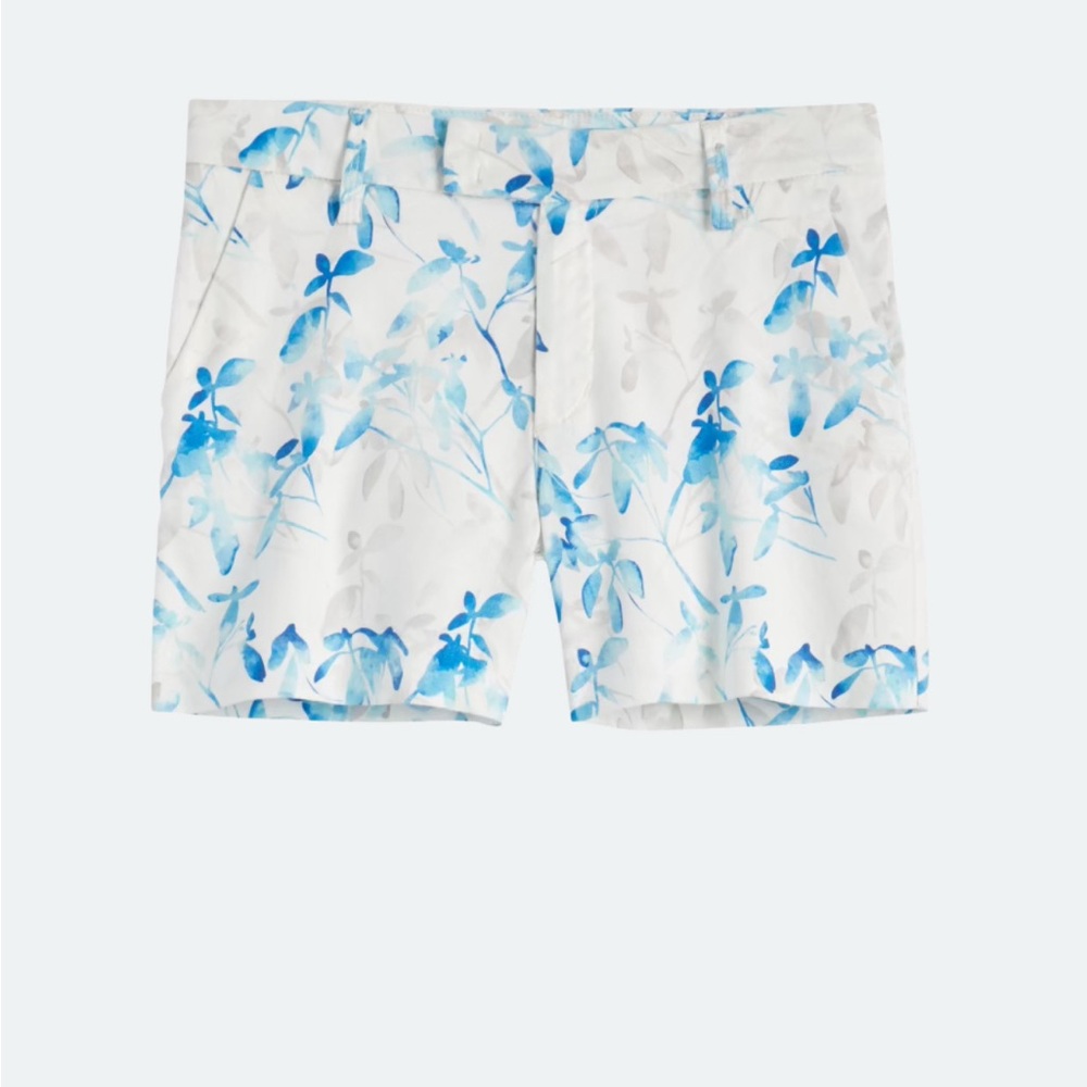 Level 99 Blue Floral Linen Blend Shorts Size 32 14. 4.5”